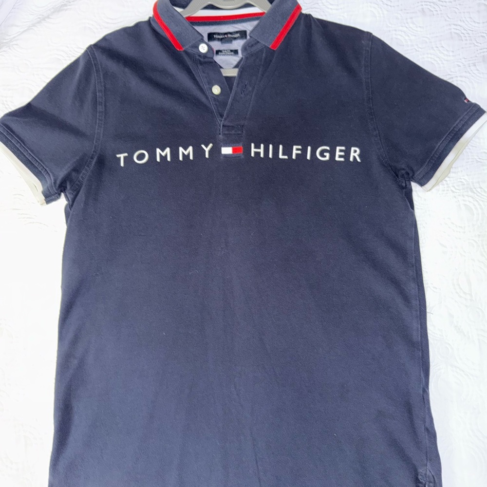 Tommy Hilfiger Dark Blue Polo with Red Accents